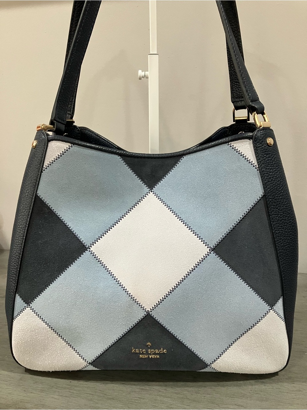 Kate Spade Suede Patchwork Shoulder Bag in Blue